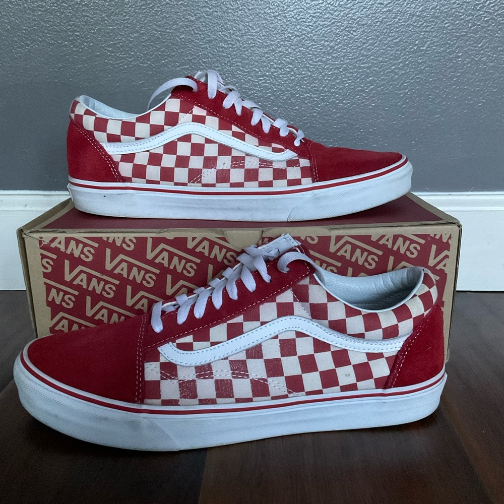 Vans Red and White Checkerboard Old Skool Sneakers